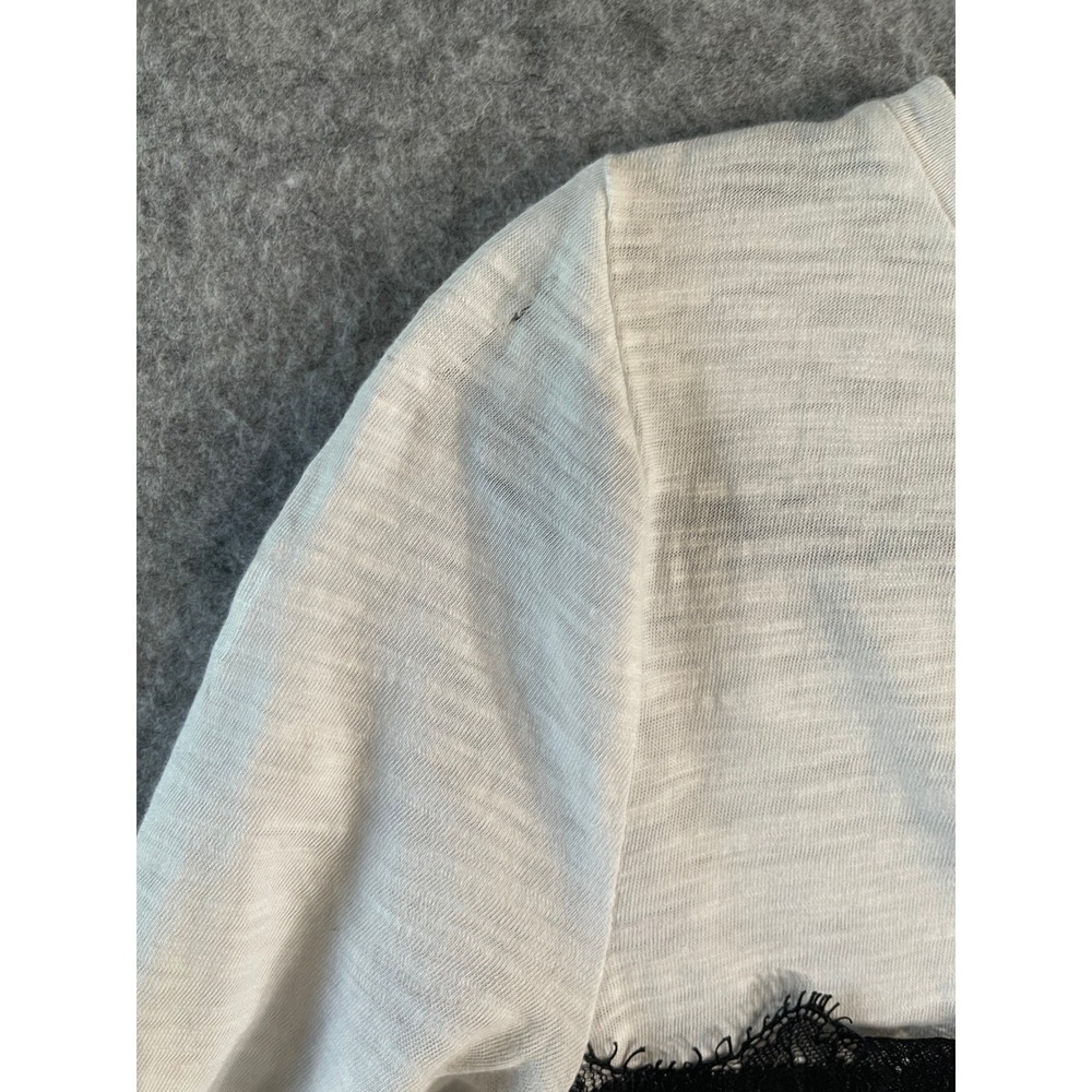 LOFT Womens Long Sleeve Striped Tee Black White Lace Trim Slub Knit Top Small - Picture 3 of 14